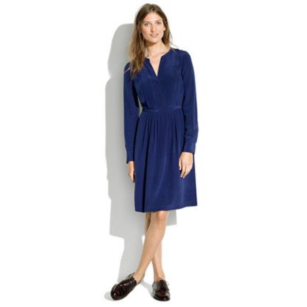 Madewell Silk Pleated Shirtdress, Nightfall Sz 2